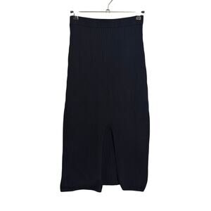 Free People Skirt Womens XS Black Skyline Ribbed Knit Front Slit Midi Bodycon